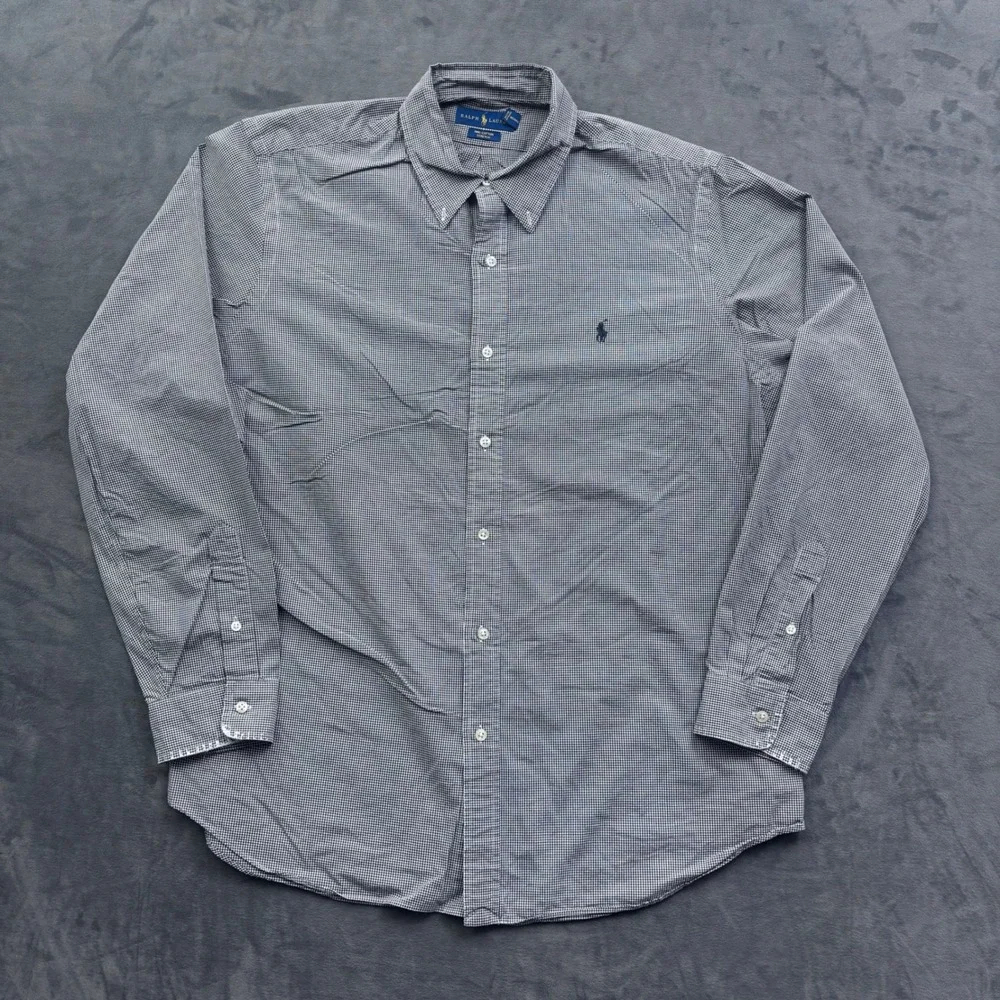 Polo Ralph Lauren Mens XL Gingham Button Down Shirt Navy Blue White Cotton